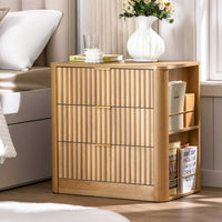 Fluted Nightstand with Charging Station Natural Oak
