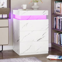 Sikaic Nightstand with Sliding Top Charging Station and LED Lights White Marble