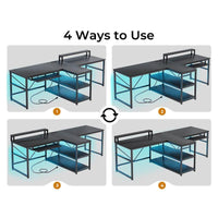 Sikaic 94.5" T Shaped 2 Person Modern Gaming Desk Computer Furniture with Storage LED Lights Black