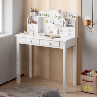 Sikaic Small White Writing Desk Makeup Dressing Table with Hutch and USB Ports