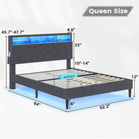 Sikaic Sikaic Queen Size LED Bed Frame with Shelf Storage Headboard