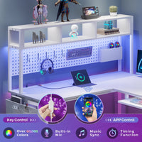 Sikaic L Shaped Reversible Gaming Desk With Power Outlets Keyboard Tray White