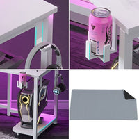 Sikaic 79" L Shaped Carbon Fiber Gaming Desk with 2 Fabric Drawers LED Light Storage Shelf White