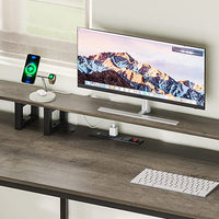 Sikaic 66" L Shaped Corner Two Person Gaming Desk with File Drawer Power Outlet Led Lights Monitor Shelf