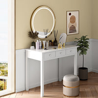 Sikaic Solid Pine Wood Legs Writing Desk with USB Port Hutch 7 Drawers White