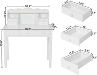 Sikaic Solid Pine Wood Legs Writing Desk with USB Port Hutch 7 Drawers White