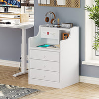 Sikaic Nightstand with Charging Station Hutch & Storage Drawers White