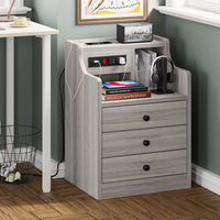 Sikaic Nightstand with Charging Station Hutch & Storage Drawers Grey