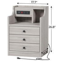 Sikaic Nightstand with Charging Station Hutch & Storage Drawers Grey