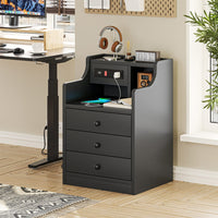 Sikaic Nightstand with Charging Station Hutch & Storage Drawers Black