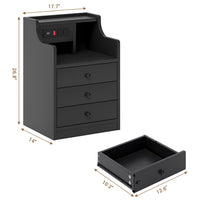 Sikaic Nightstand with Charging Station Hutch & Storage Drawers Black