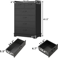 Sikaic Dressers 6 Drawers Dresser Wooden Vertical Large Capacity Storage Chest Black