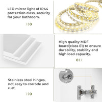 Sikaic Medicine Cabinet Lighted Double Doors Medicine Cabinet with Touch Switch Mirrors and Storage Adjustable Shelves White