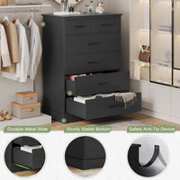 Sikaic Drawers Dresser 6 Drawers Dresser Wood Storage Clothes Organizer Black