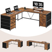 Sikaic Computer Desk 63 Inches L Shaped Corner Computer Desk with 5 Drawer Power Outlet Monitor Shelf Storage Cabinet Brown