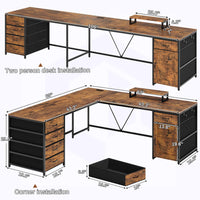 Sikaic Computer Desk 63 Inches L Shaped Corner Computer Desk with 5 Drawer Power Outlet Monitor Shelf Storage Cabinet Brown