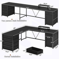 Sikaic Computer Desk 63 Inches L Shaped Corner Computer Desk with 5 Drawer Power Outlet Monitor Shelf Storage Cabinet Black