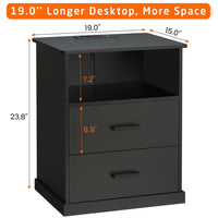 Sikaic Nightstand Nightstand with Charging Station 2 Storage Drawer and Open Cubby Black