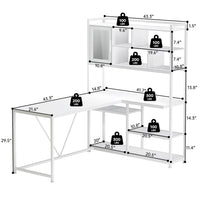 Sikaic Gaming Desk 58 Inches L Shape Corner Gaming Desk with LED Light Bookshelf White