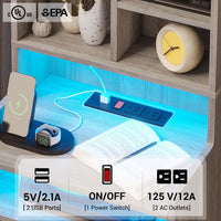 Sikaic Nightstand LED Nightstand with Bookshelf Charging Station Grey