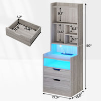 Sikaic Nightstand LED Nightstand with Bookshelf Charging Station Grey