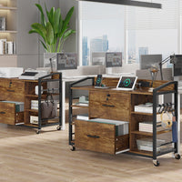 Sikaic File Cabinet 44 Inches File Cabinet with 2 Drawer Lock Power Strip Rustic Brown