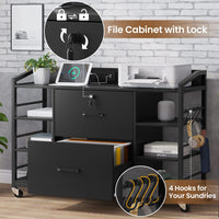 Sikaic File Cabinet 44 Inches File Cabinet with 2 Drawer Power Strip Black