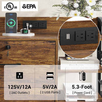 Sikaic File Cabinet 44 Inches File Cabinet with 2 Drawer Lock Power Strip Rustic Brown