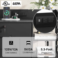 Sikaic File Cabinet 44 Inches File Cabinet with 2 Drawer Power Strip Black