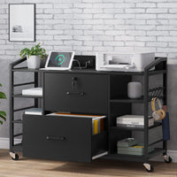 Sikaic File Cabinet 44 Inches File Cabinet with 2 Drawer Power Strip Black