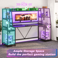 Sikaic Gaming Desk 78.8 Inches Large PC Gamer Ergonomic Gaming Desk with LED Lights Hutch  Black