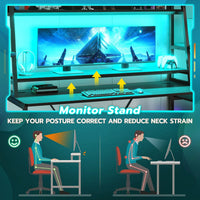 Sikaic Gaming Desk 78.8 Inches Large PC Gamer Ergonomic Gaming Desk with LED Lights Hutch  Black