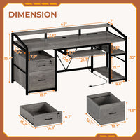 Sikaic Gaming Desk 63 Inches  Gaming Desk with LED Light Drawers Grey