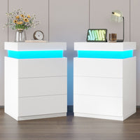 Sikaic Nightstand Nightstand with Sliding Top Charging Station and LED Lights White