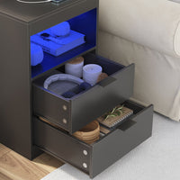 Sikaic Nightstand Nightstand with Pull-Out Shelf Wireless Charging Station and LED Lights Black