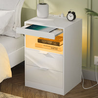 Sikaic Nightstand Nightstand with Pull-Out Shelf Wireless Charging Station and LED Lights White