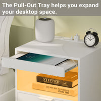 Sikaic Nightstand Nightstand with Pull-Out Shelf Wireless Charging Station and LED Lights White