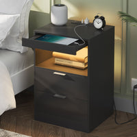 Sikaic Nightstand Nightstand with Pull-Out Shelf Wireless Charging Station and LED Lights Black