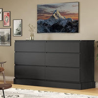 Sikaic Dressers 51.5 Inches Width 6 Drawers Dresser Large Capacity Clothing Storage Cabinet Black