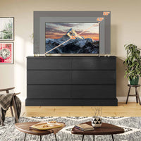 Sikaic Dressers 51.5 Inches Width 6 Drawers Dresser Large Capacity Clothing Storage Cabinet Black