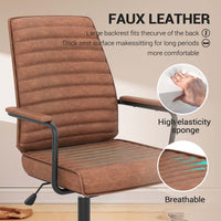 Sikaic Office Chairs Mid Century Leather Home Office Chair with Armrest Brown