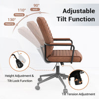 Sikaic Office Chairs Mid Century Leather Home Office Chair with Armrest Brown