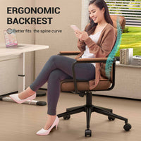 Sikaic Office Chairs Mid Century Leather Home Office Chair with Armrest Brown