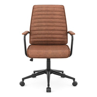 Sikaic Office Chairs Mid Century Leather Home Office Chair with Armrest Brown