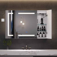 Sikaic Medicine Cabinets 3 Doors Wall Mounted Vanity Medicine Cabinet Mirror with Storage Shelves and 2 Outlets White