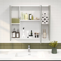 Sikaic Medicine Cabinets Medicine Cabinet with 3 Doors Mirror 3-Adjustable Shelves Storage Organizer White