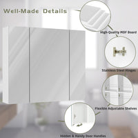 Sikaic Medicine Cabinets Medicine Cabinet with 3 Doors Mirror 3-Adjustable Shelves Storage Organizer White
