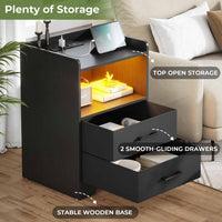 Sikaic Nightstands 2PCS LED Nightstands with Charging Station and Storage Drawers Black
