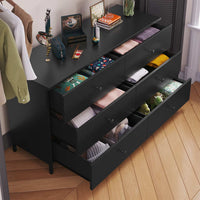 Sikaic Dressers 6 Drawers Dresser with Heavy Sturdy Steel Frame Black