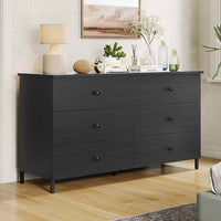 Sikaic Dressers 6 Drawers Dresser with Heavy Sturdy Steel Frame Black
